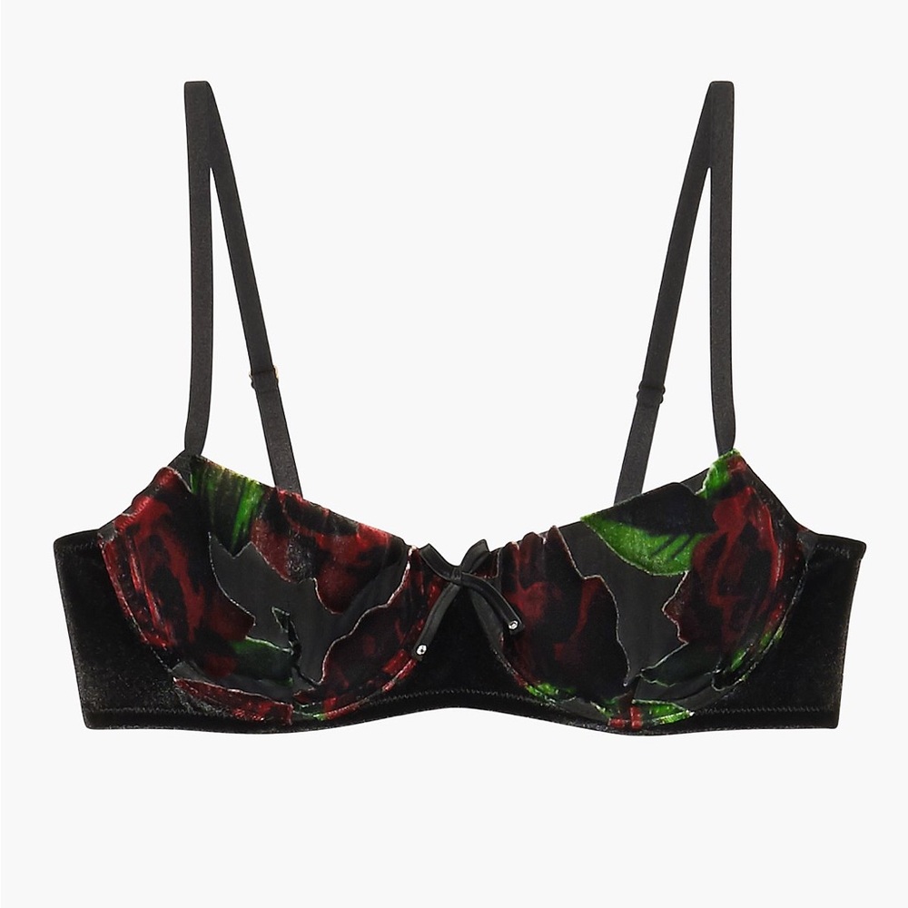 Exploded Floral Velvet & Chiffon Balconette Bra